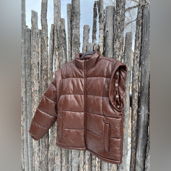 WEWOREWHAT Snap Off Sleeve Matte Faux Leather Puffer Jacket Size XS - Picture 12 of 14